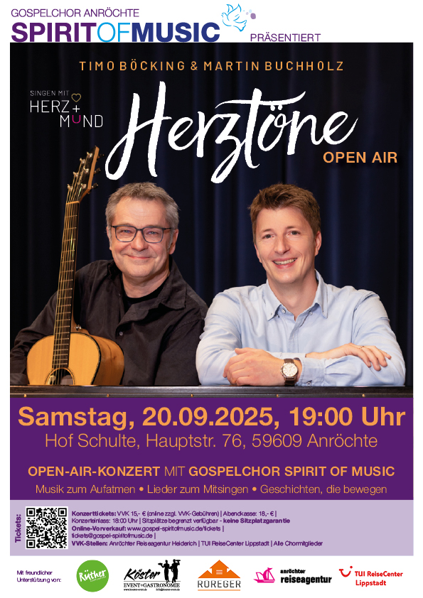 Herztöne 20.09.2025 in Anröchte - Mit Martin Buchholz, Timo Böcking & Spirit of Music